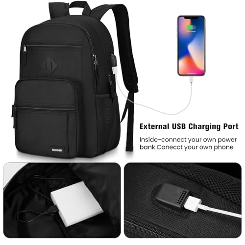 Black Backpack for Men and Women, Backpack for School Teens Boys and Girls, Lightweight Casual High School Bookbag, Daily-...