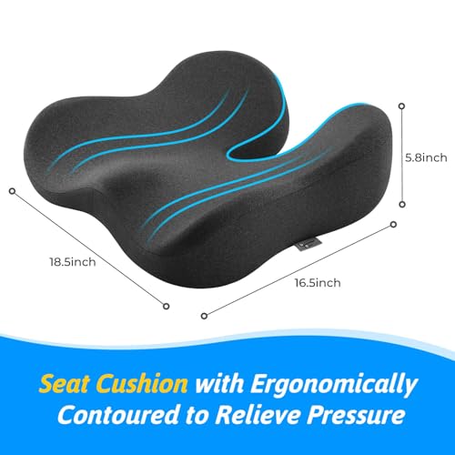 Seat Cushion for Tailbone & Sciatica Pain Relief - Plush Yet Supportive Ergonomic Memory Foam Chair Cushions for Office Ch...