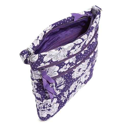 Vera Bradley Cotton Triple Zip Hipster Crossbody Purse, Purple/White Rain Garden with Texas Christian University