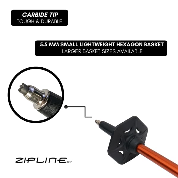 Zipline Lollipop 14.0 Graphite Carbon Composite Ski Poles – Lightweight, Durable, All-Mountain – Ergonomic Grip, Vibration...