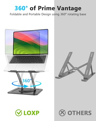 LOXP Adjustable Laptop Stand, Computer Stand with 360 Rotating Base, Ergonomic Laptop Riser Mount for Desk Foldable Protab...