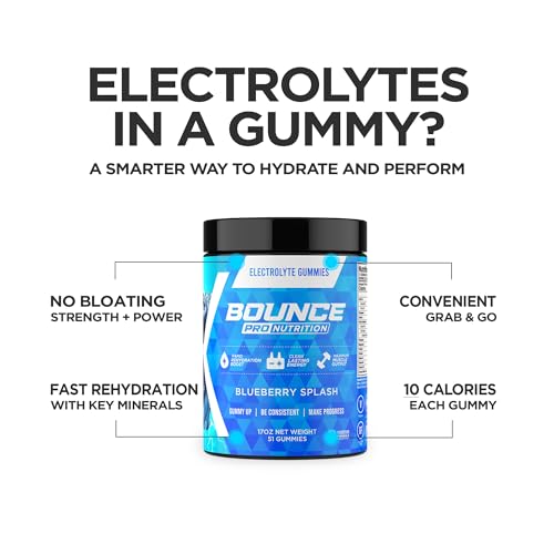 Bounce Pro Hydration Electrolyte Gummies – 51 Vegan Chewable Gummies with Sodium, Potassium & Magnesium for Running, Worko...