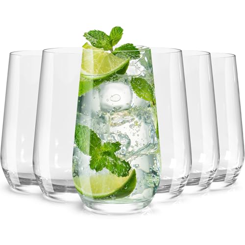 Wlasss Drinking Glasses Set of 6, 16.4 oz Crystal Water Glasses,Tall Glass Cups,Highball Glass for Cocktail,Juice,Mojito,I...