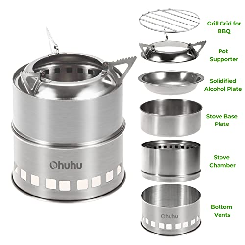 Camping Stove, Ohuhu Camp Stove Wood Burning Stove Stainless Steel Stoves Mini Portable Stove for Camping Picnic BBQ Backp...