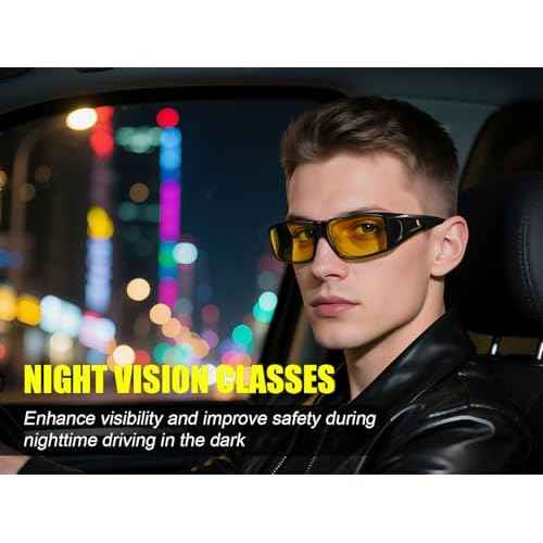 Wzerry Night Vision Glasses for Driving Polarized Nighttime Yellow Glasses Fit Over Glasses for Men Women