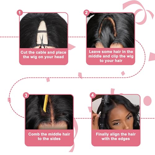 V Part Wig Human Hair Kinky Straight 100% Real Human Hair Upgrade U Part Human Hair Wig 180% Density Beginner Friendly Natural Color (20 inch)