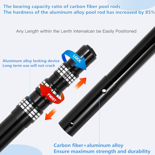 Bwrfoih Swimming Pool Pole Carbon Fiber，Pool Skimmer Pole Telescopic Swimming，Pool Cleaning Pole, Advanced Adjustable Tele...