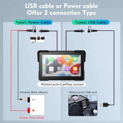 Wireless Motorcycle Apple Carplay,7 Inch Portable Motor GPS Navigation with Apple Carplay & Android Auto,Siri & Google Ass...