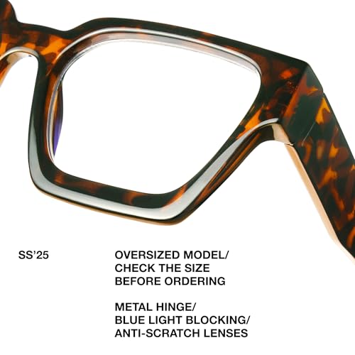 livho Oversized Blue Light Blocking Glasses for Woman and Men - Rectangle Fashion Glasses for Computer, Chic Preppy Frame