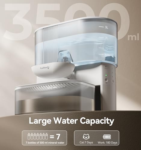 Wireless Cat Water Fountain No Filters, Wastewater Separation, FEELNEEDY Stainless Steel Bowl, 3.5L Pet Water Fountain for...
