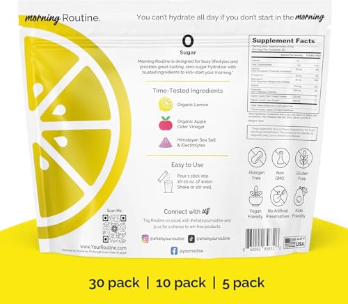 ROUTINE Morning Daily Hydration | Electrolyte Powder Packets with Apple Cider Vinegar, Lemon, and Sea Salt | Keto & Paleo-...