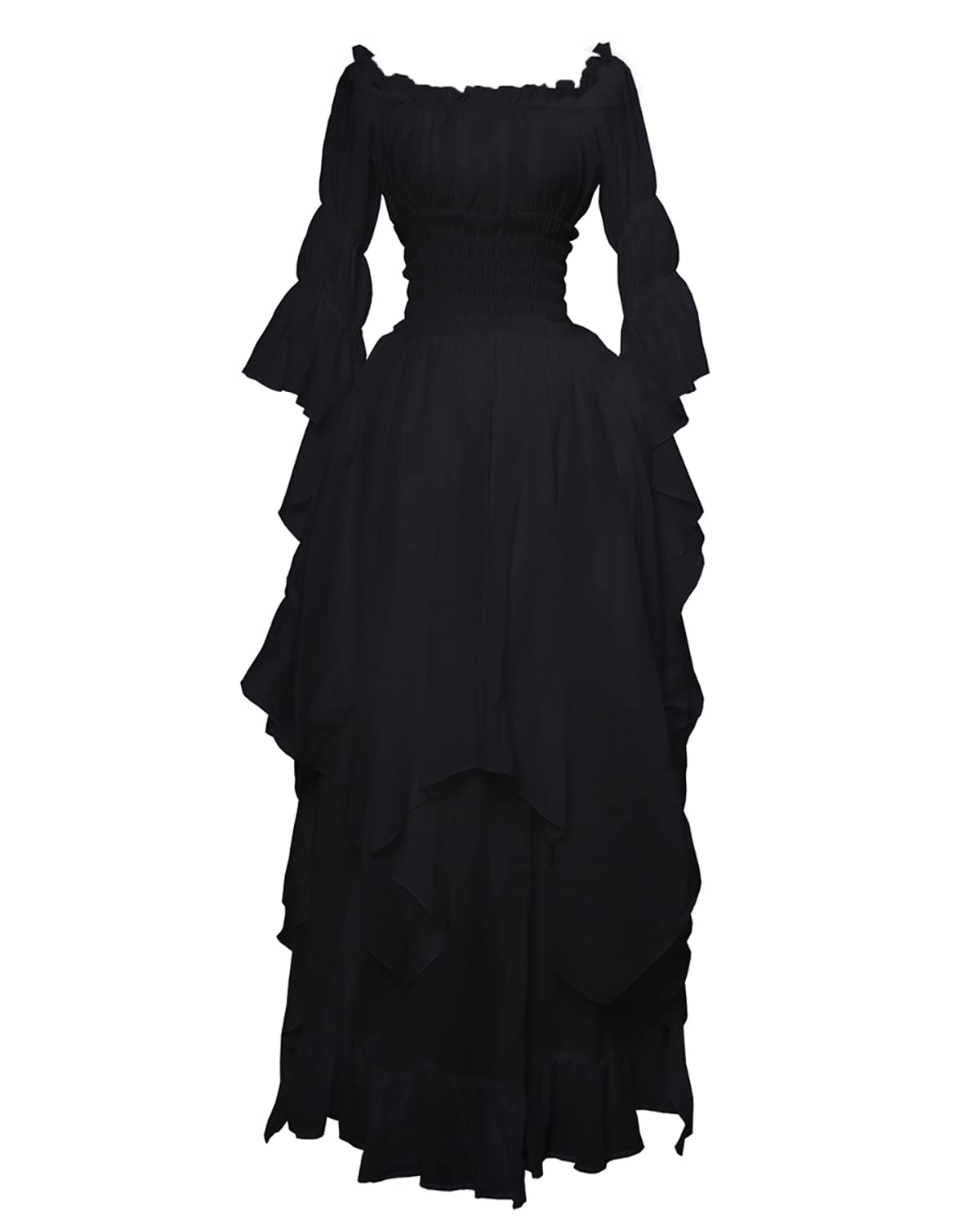 LTAKK Renaissance Dress Medieval Costume Victorian Dresses Women Peasant Gothic Fairy Witch Wedding Under Dress, Black, S/M