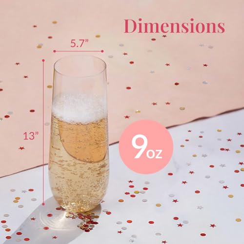 Prestee 48 Pack Plastic Champagne Flutes 9 oz - Stemless Disposable Champagne Flutes for Cocktails Mimosa Bar and Party Su...