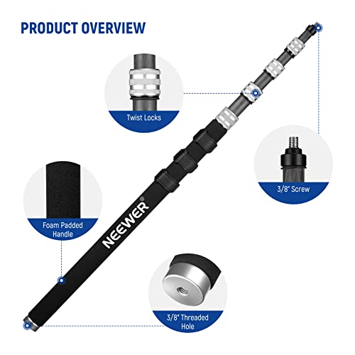 NEEWER Upgraded Microphone Boom Pole, 9.8ft/300cm Telescopic Carbon Fiber Mic Boom Arm with 5 Sections, 1/4” 3/8” 5/8” Scr...