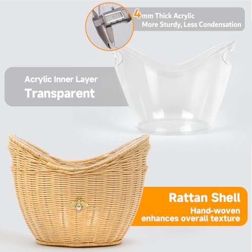 Lexenic Ice Bucket with Handle Hole, Woven and Acrylic Double Layer Basket Design, 4L Champagne Wine Ice Bucket for Cockta...