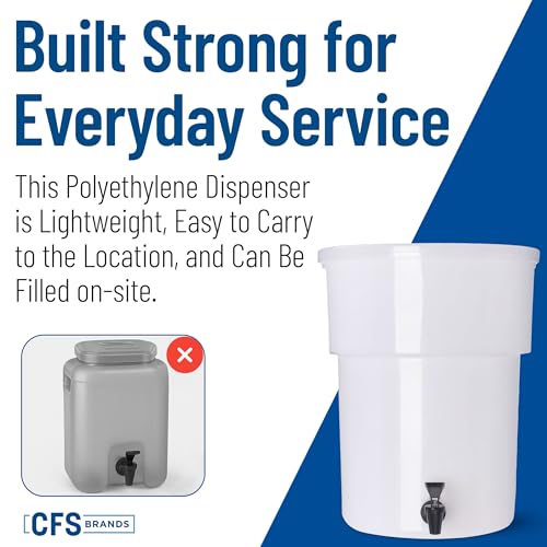 Carlisle FoodService Products Round Beverage Dispenser Drink Dispenser with Spigot for Catering, Plastic, 5 Gallons, White