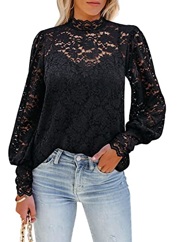 DOROSE Womens Tops and Blouses Dressy Casual Lace Floral Long Sleeve Shirts
