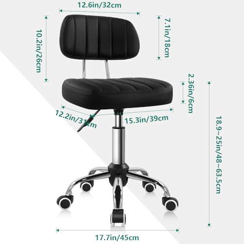 BFTOU Black Square Swivel Stool with Wheel for Work SPA Shop Massage Height-Adjustable and Cost-Effective Rolling Stool Ch...