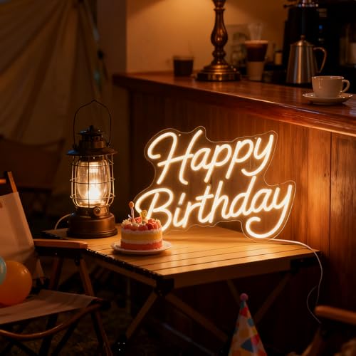 Mvorixa Happy Birthday Neon Sign for Wall Decor, LED Happy Birthday Light Up Sign, Dimmable Birthday Sign for Birthday Par...
