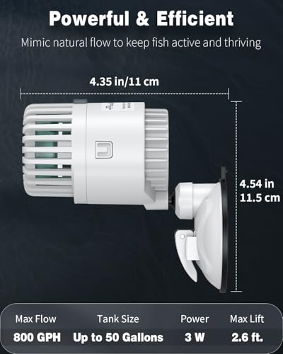 Pawfly Wave Maker for Aquarium, 800 GPH 3W Aquarium Powerhead, Quiet Submersible Wavemaker for Fish Tanks up to 50 Gallon...