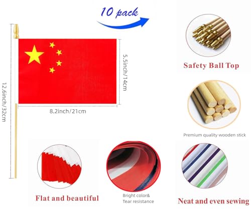 10 Pack China Flags -CN Handheld Flag- Desktop Flag-5x8 In,Chinese Mini Flag. Suitable For Party Decorations, Store Displa...