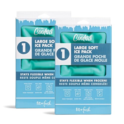 Cool Coolers by Fit & Fresh 2 Pack XL Soft Ice Packs for Cooler, Flexible Stretch Nylon, Lunch Box Ice Packs, Large Reusab...