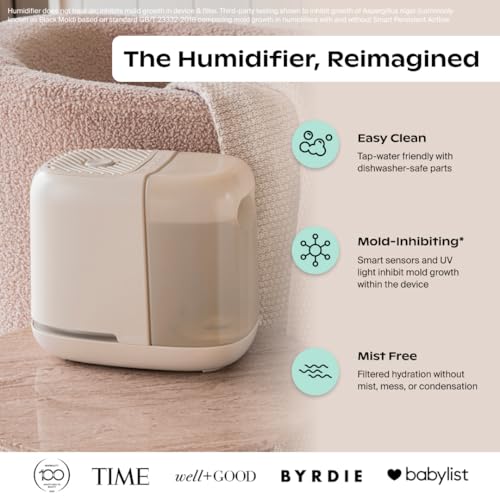 Canopy Bedside Humidifier 2.0, White, 36 HR Run Time, 2.5L Capacity - Reading Light & White Noise - Alleviate Symptoms of ...