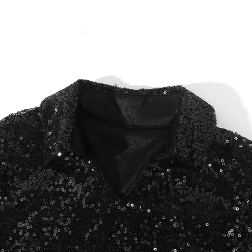 Spring&Gege Boys' Short Sleeve Sparkle Sequins Polo Shirts V-Neck Shiny T-Shirt (4-12 Years)