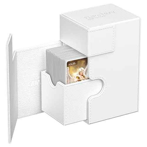Ultimate Guard Flip'n'Tray 80+, Deck Case for 80 Double-Sleeved TCG Cards + Dice Tray, White, Independent Magnetic Closure & Microfiber Inner Lining