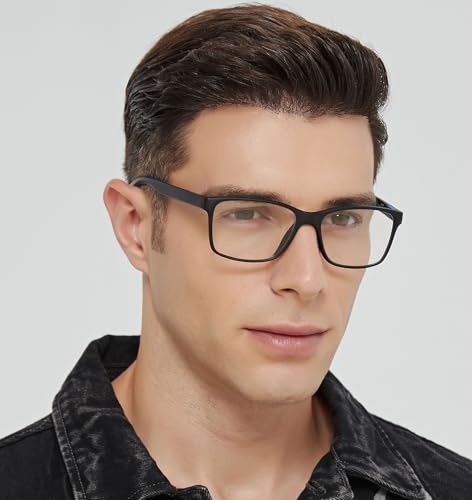 JJWELL 3 Pack Reading Glasses for Men Blue Light Blocking with Spring Hinge, Anti Eyestrain/Dryness/UV Large Wide Square R...