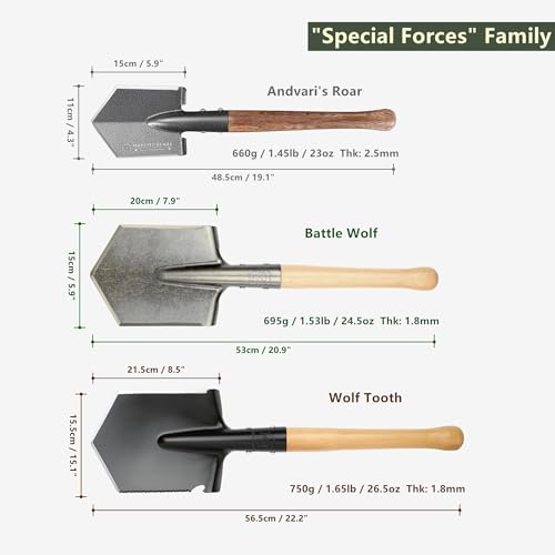 MASTIFF GEARS Tactical Survival Shovel - 48.5cm/19in, Axe/Machete Replacement, HRC 42-48 1050 Steel Spade, Hand-Carbonized...