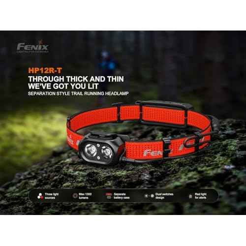 Fenix HP12R-T 1300 Lumen Rechargeable Running Headlamp ? Split Battery Design, White/Neutral White/Red Light Modes with Lumentac Organizer (Black)