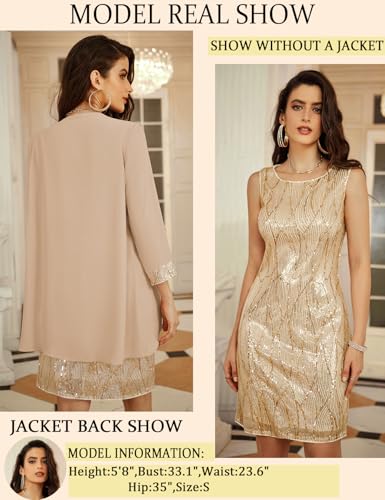 GRACE KARIN Women's Sequin Dress - Wedding Guest & Mother of The Bride Formal Dress - Two Piece Knee Length