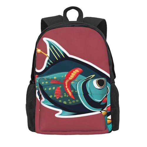 Bkdogkt Fish With A Lure Print Adults Large Capacity Backpack Commuting Work Outdoor Adventures Weekend Getaways