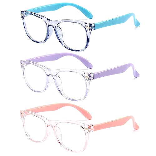 FANNYGO 3 Pack kids Blue Light Blocking Glasses for girls boys Computer Blue Light Blocking Glasses For Age 3-9 (Light blu...