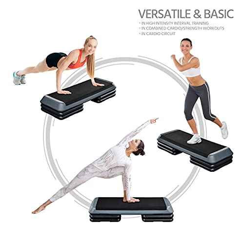 Yaheetech Aerobic Stepper, 4-6-8in Height-Adjustable Aerobic Exercise Step Platform Health Club Size w/Risers & Non-Slip Surface & Non-Marking Feet for Home Gym Workout & Training