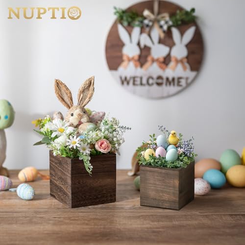 NUPTIO Wooden Box for Centerpiece Wedding: 6 Pcs Rustic Square Planter Box for Christmas Table Fall Decorations - 4×4" & ...