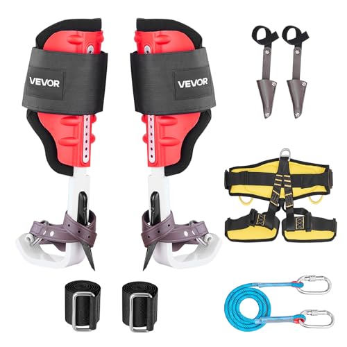 VEVOR Tree Climbing Spikes Set, 1 Pair Height-Adjustable Climbing Spurs with Security Harness and Utility Rope, 350lbs Loa...