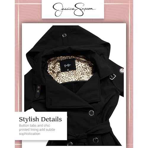 Jessica Simpson Womens Trench Coat - Lightweight Belted Softshell Jacket - Polar Fleece Lined Hooded Long Coat for Women