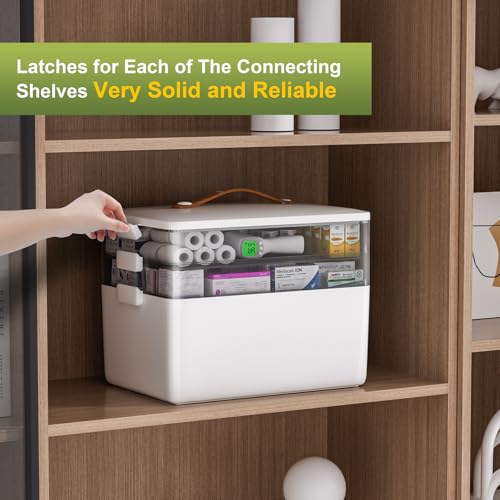 JOYBOS 3-Tier Medicine Storage Box Cabinet, Empty First Aid Kit Portable Medical Supply Organizer with Leather Handle for ...