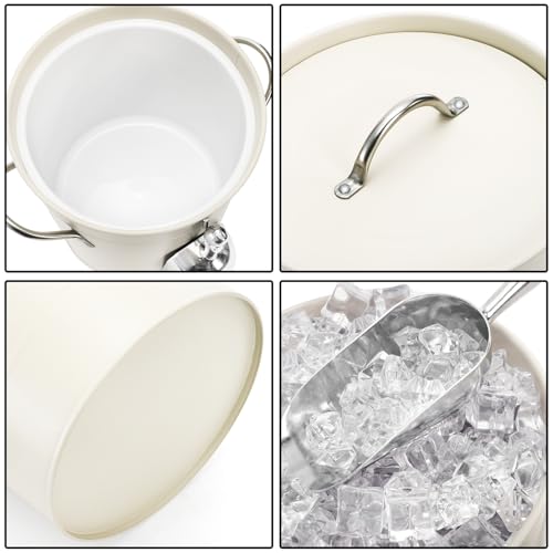 YOUEON 4L Ice Bucket with Scoop and Lid, Double Walled Insulated Wine Bucket Chiller with Carry Handles, Beverage Tub for ...