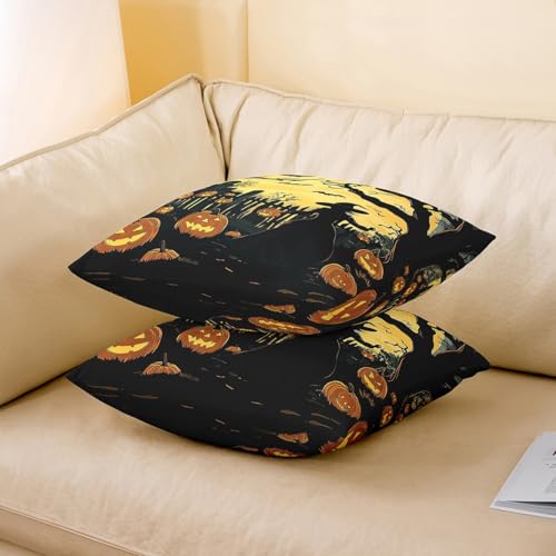 Halloween Style Pillow Covers 4 Pack Pumpkin Lantern Moon Cushion Pillow Covers for Bedroom Living Room Decor Gothic Style Pillowcases for Sofa Couch Chair,16 x 16 Inch