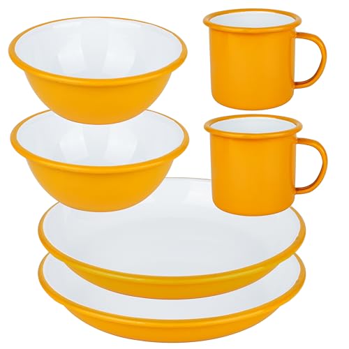 Lost & Found Cornwall 6 Piece Premium Enamelware Dining Set | 2* Bowls Deep Dish Plates Mugs | for Outdoor Camping Hiking ...