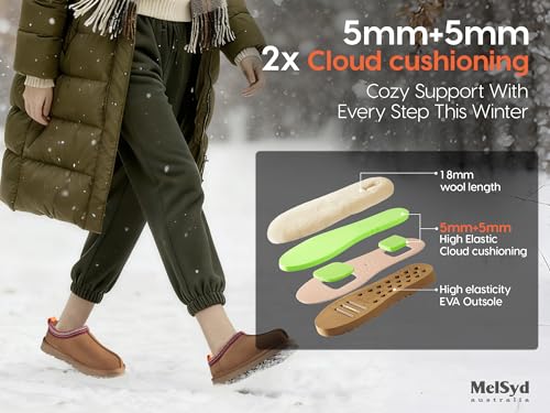 MelSyd Womens Slippers Sheepskin Indoor-Outdoor: 100% Australian Merino Wool Lined with Memory Foam Cozy House Shoes - Sli...