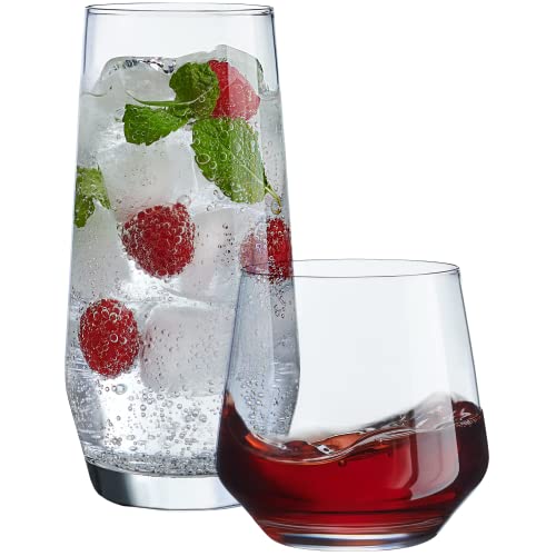 Le'raze Everyday Drinking Glasses Set of 8-4 Tall Highball Glass Cups & 4 Short Dof Drinking Glass, Kitchen Glasses for Co...