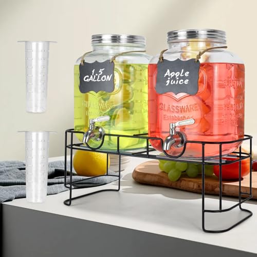 DD&HAPP Gallon Glass Drink Dispensers For Parties 2PACK.1.5Gallon Beverage Dispenser,Glass Drink Dispenser With Stand And ...