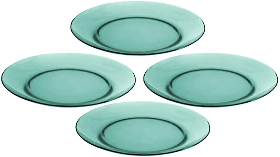 STP GOODS Glass Soup and Salad Bowl with Handles, Cobalt Transparent Glass Eating Plates, Circular Dinnerware for Salad, Bread, Dinner (Green Set of 4)