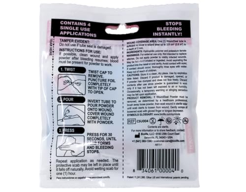 WoundSeal Topical Powder Wound Care First Aid for Cuts, Scrapes and Abrasions Single Use, 4 count (Packaging May Vary)