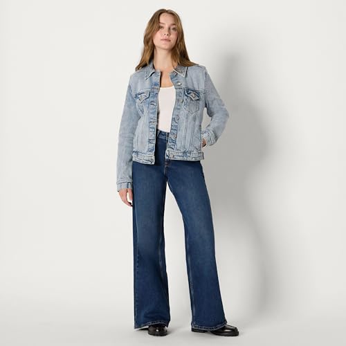 Amazon Essentials Womens Regular-Fit Low Stretch Denim Button-Front Trucker Jacket