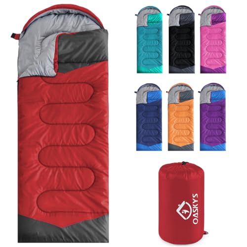 oaskys Camping Sleeping Bag - 3 Season Warm & Cool Weather - Summer Spring Fall Lightweight Waterproof for Adults Kids - C...